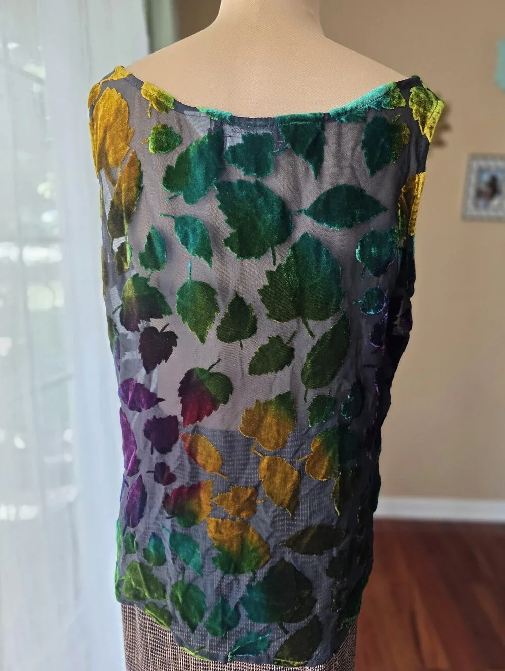 Vintage Burnout Velvet Blouse Tank Set Sheer Jewel Tone Leaves Whimsigoth Large